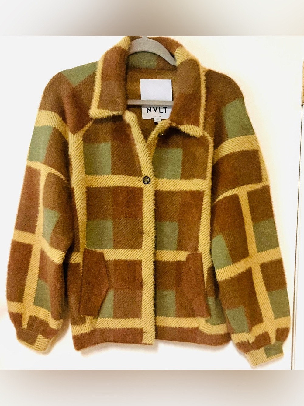 NVLT Brown, Mustard, & Olive Plaid Jacket: Size Small